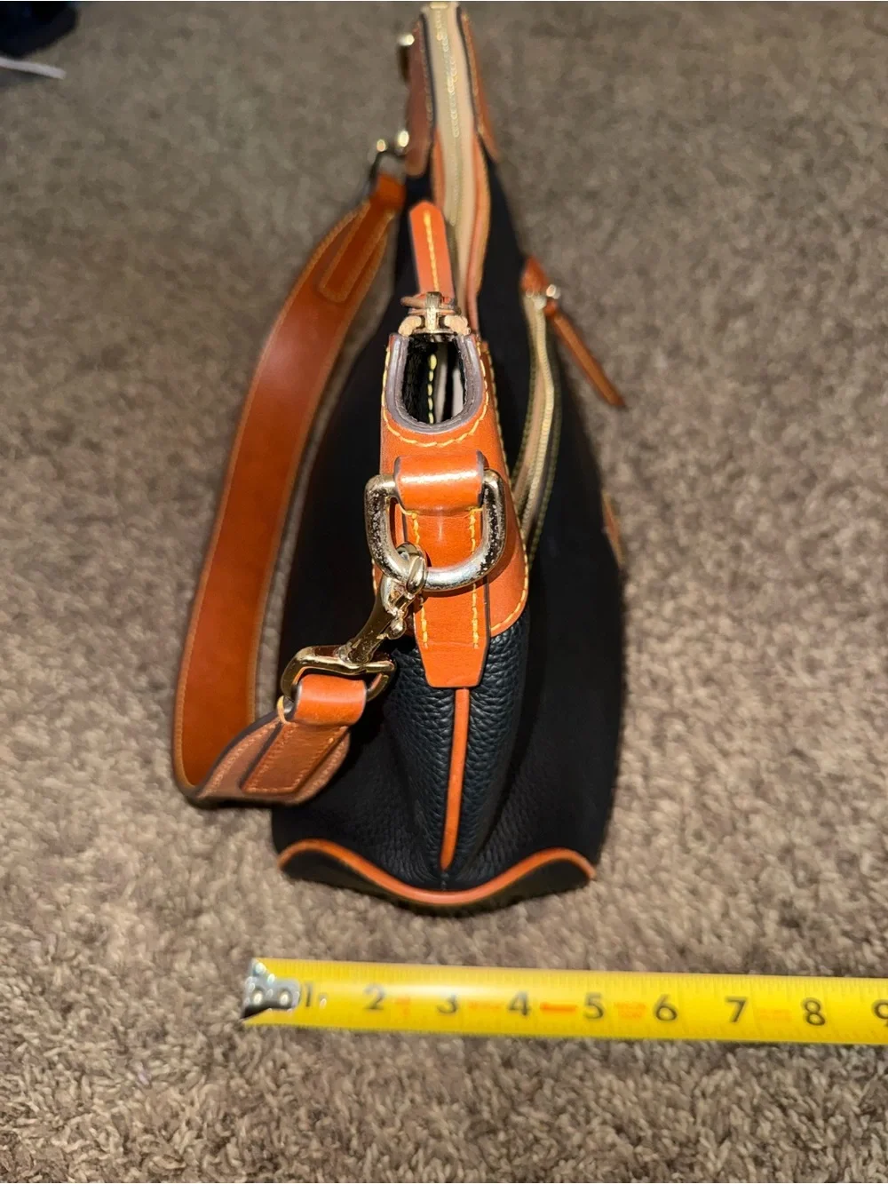 Dooney & Bourke Pebble Grain Black Shoulder Bag with Tan Trim